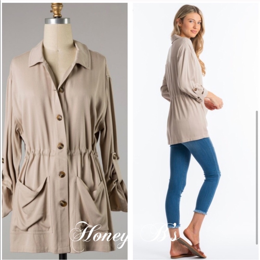 NWT! Clearance khaki utility jacket Light Coat - Picture 3 of 3
